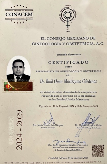 Certificado de especialista en Ginecología y Obstetricia, Consejo Mexicano de Ginecología y Obstetricia (CONACEM)