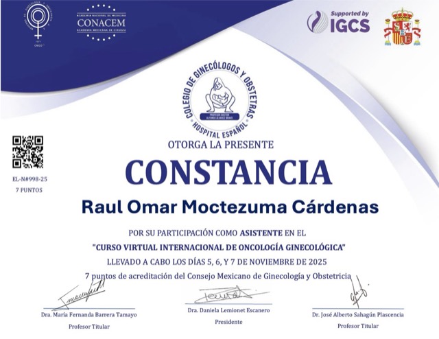 Curso Virtual Internacional de Oncología Ginecológica, Colegio de Ginecólogos y Obstetras del Hospital Español