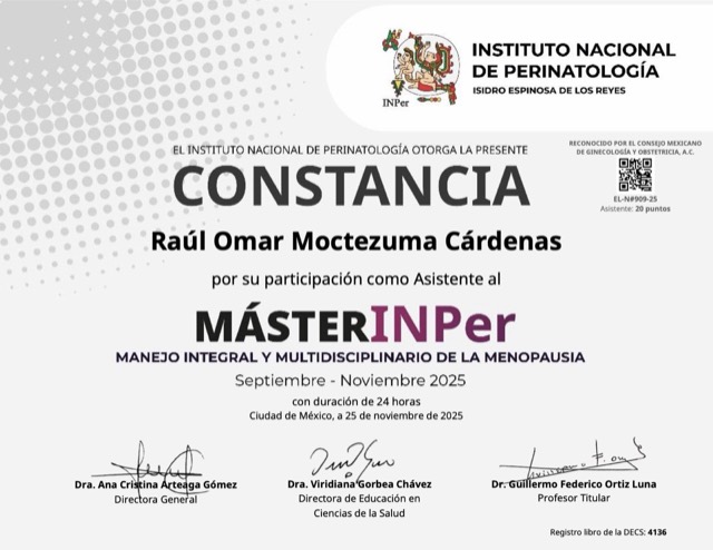 Máster INPer: Manejo Integral y Multidisciplinario de la Menopausia, Instituto Nacional de Perinatología
